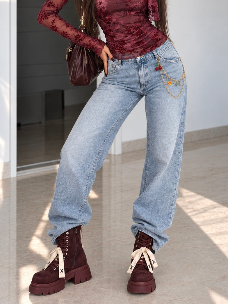 Jeans wide leg con catenina cherry - R.a. Boutique