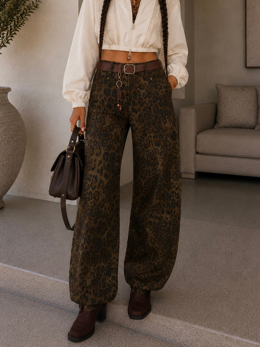 Jeans Ballon animalier con cintura e borchie - R.a. Boutique