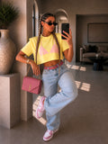 T-shirt cropped gialla con spalline imbottite - R.a. Boutique