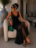 Abito lungo con gonna in velo nero - R.a. Boutique