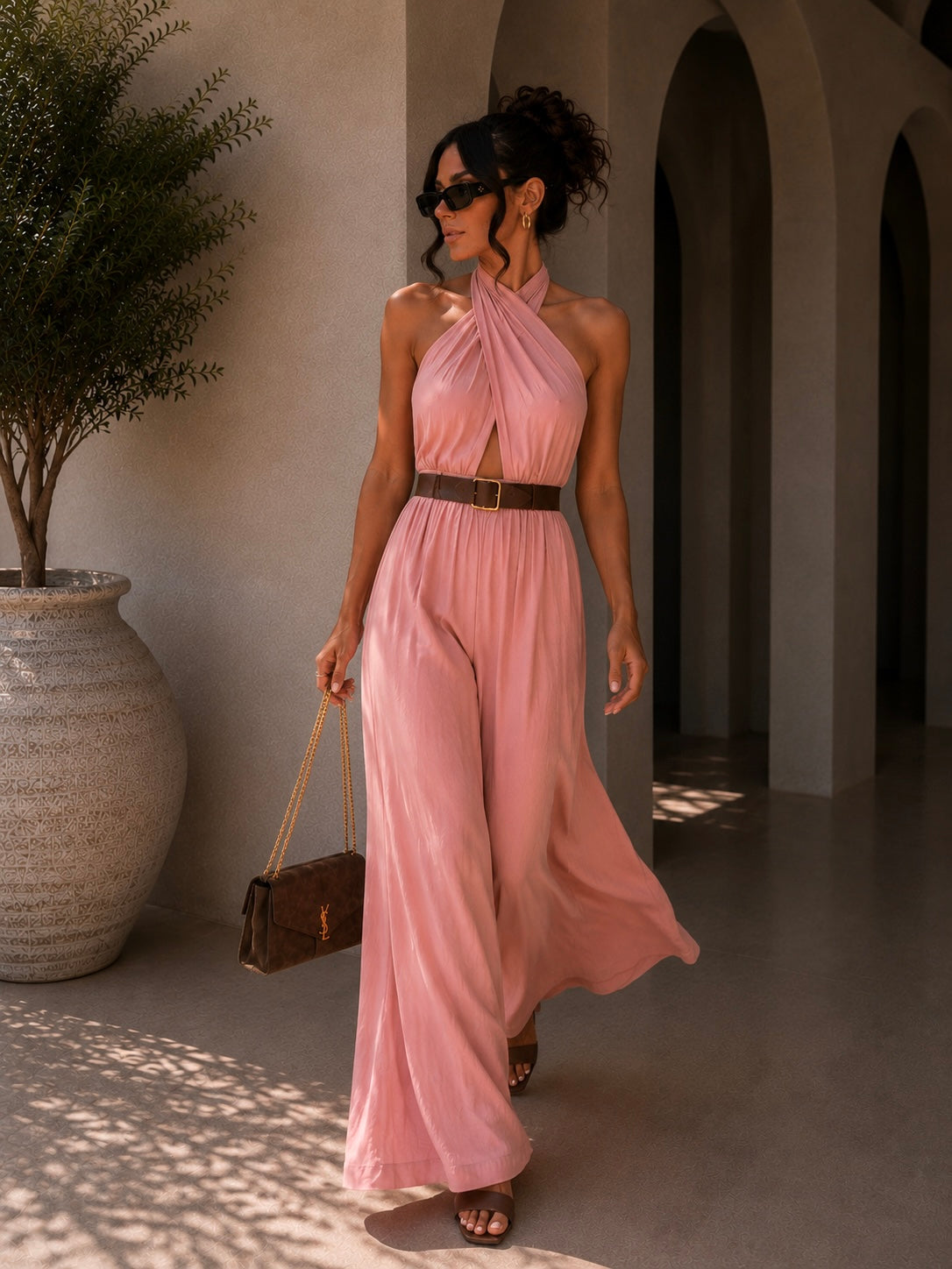 Tuta palazzo elasticizzata con cintura - R.a. Boutique