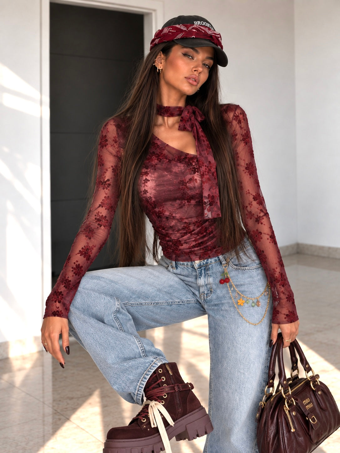 Maglia Flora Asimmetrica con Foulard - R.a. Boutique