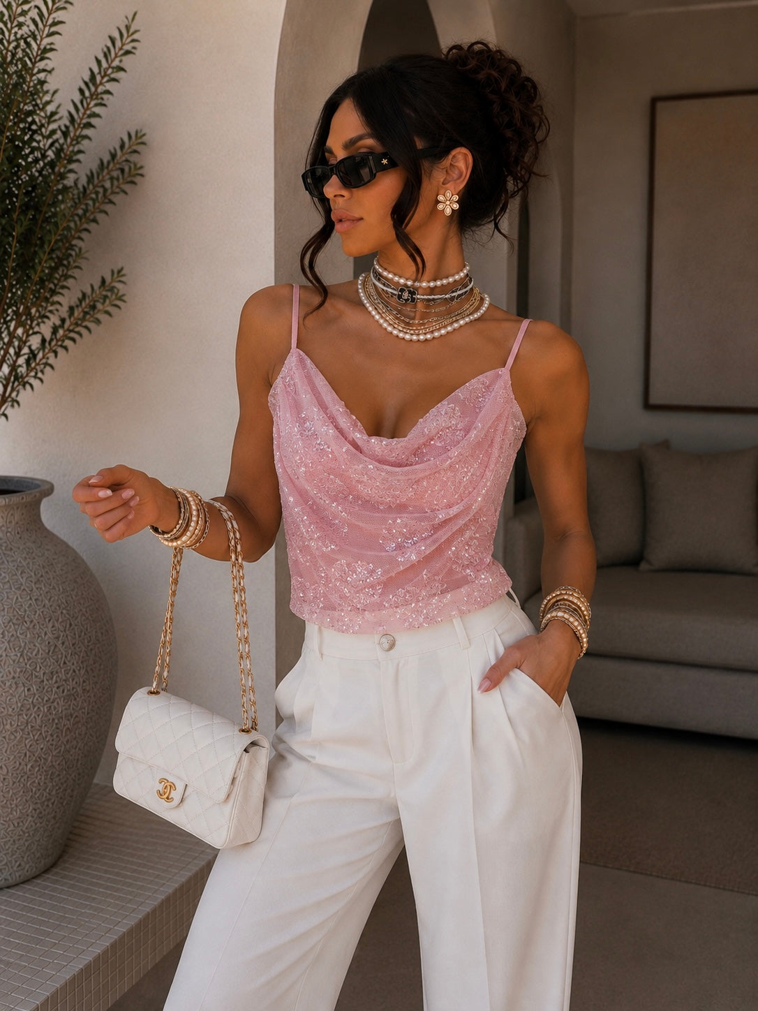 Top paillettes drappeggiato con spalline - R.a. Boutique