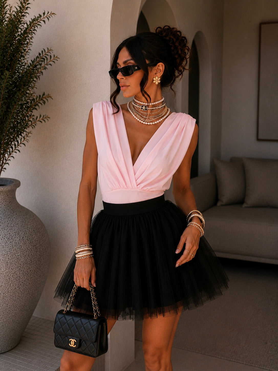 Body drappeggiato con scollo a V - R.a. Boutique