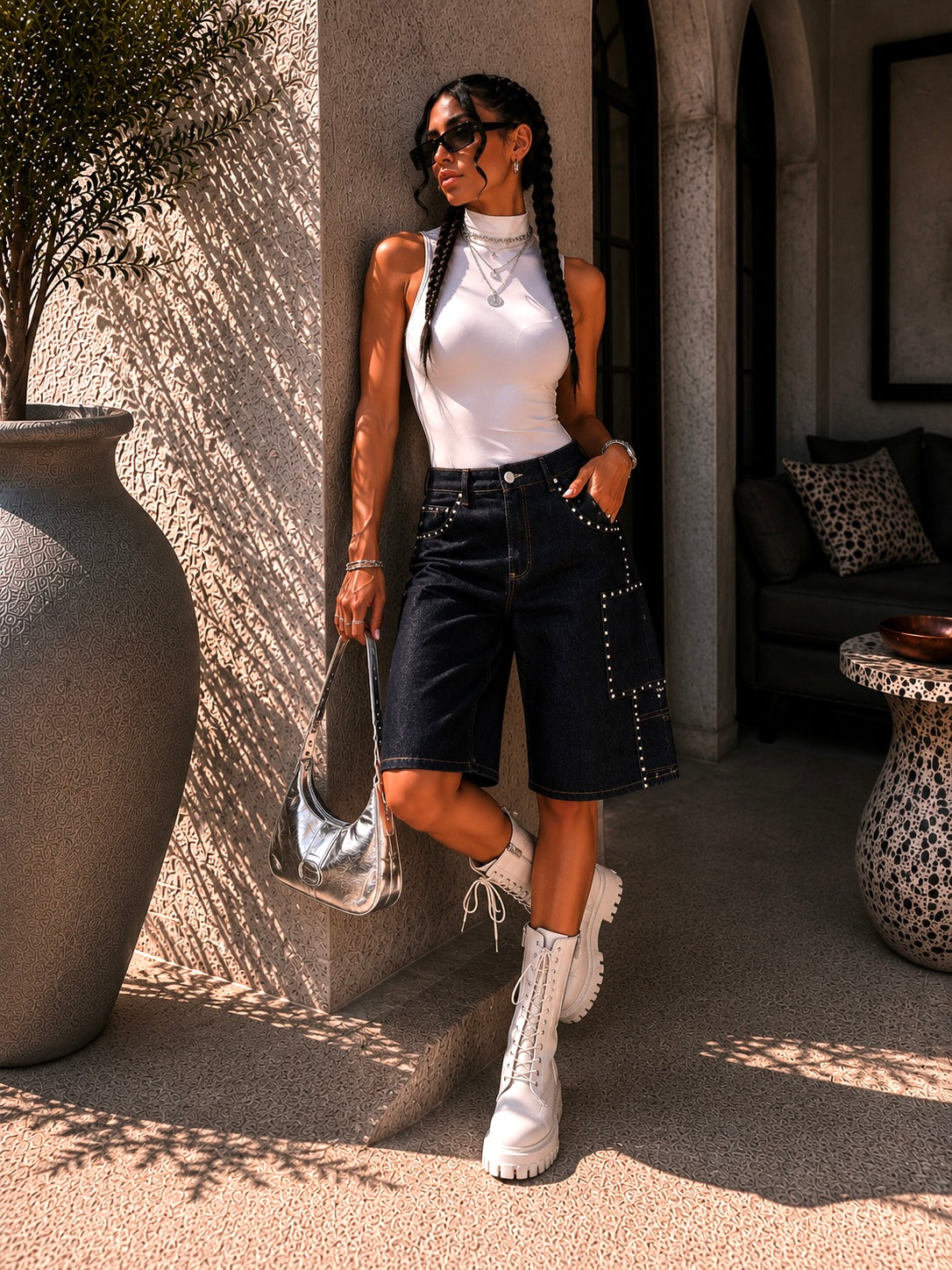 Bermuda Denim borchie Street - R.a. Boutique