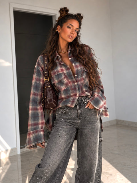 Jeans Wide Leg Denim Glitter Grey