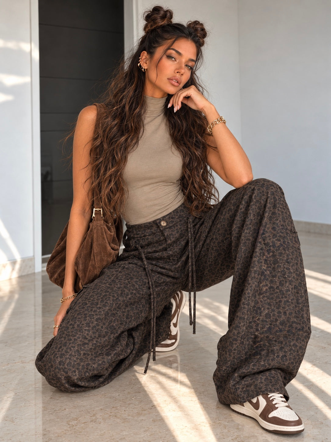Pantalone Safari Animalier Elasticizzato con Cinturina animalier - R.a. Boutique