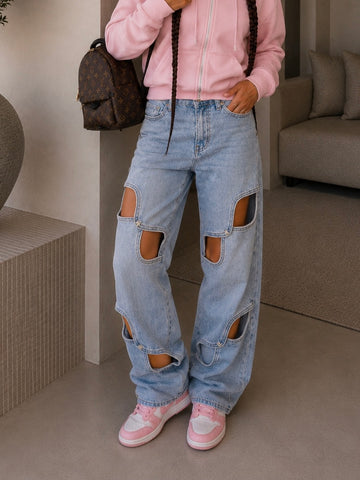 Jeans con aperture e fiocco in strass - R.a. Boutique