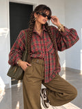 Camicia Over Tartan Bordeaux con Polsini Larghi - R.a. Boutique