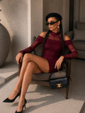 Abito a fascia con dettagli in velo bordeaux - R.a. Boutique