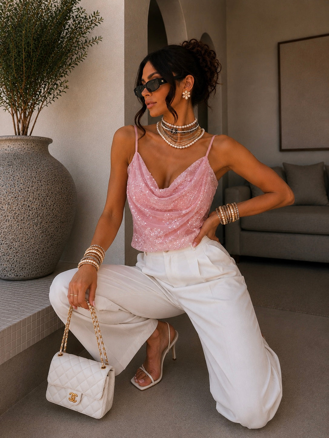 Top paillettes drappeggiato con spalline - R.a. Boutique