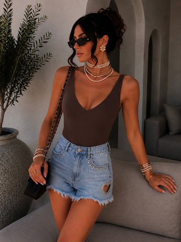 Body con scollo a V e bretelle