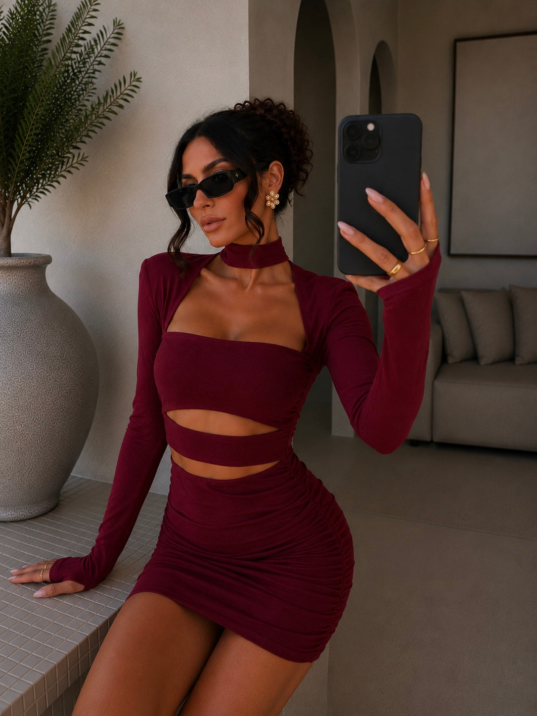 Abito a fasce bordeaux schiena aperta - R.a. Boutique