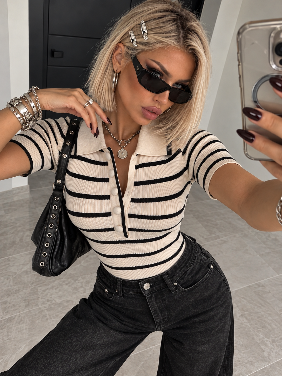 Body Polo a Righe Beige e Nero - R.a. Boutique