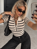 Body Polo a Righe Beige e Nero - R.a. Boutique
