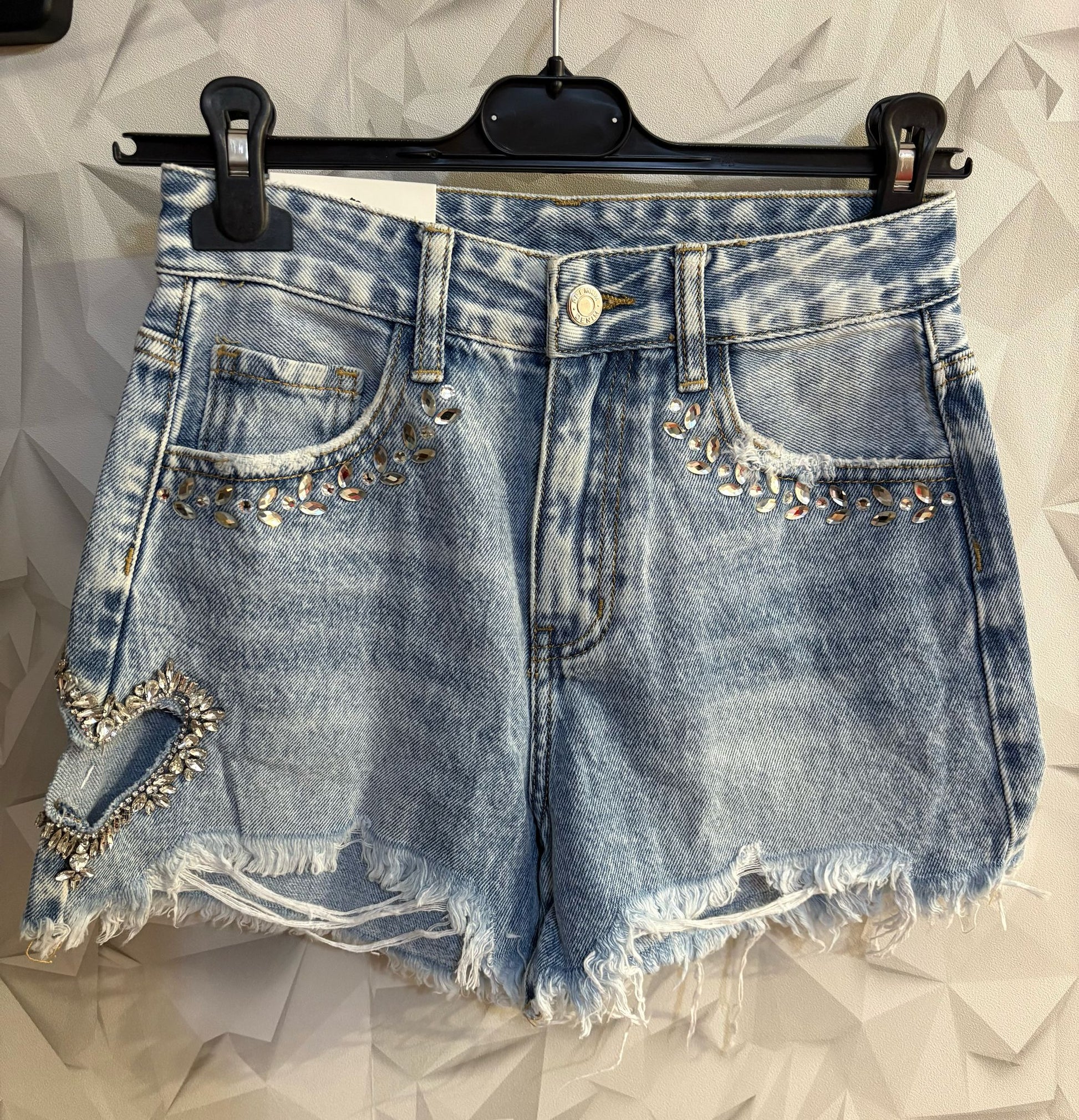 Short in jeans con cuore in strass - R.a. Boutique