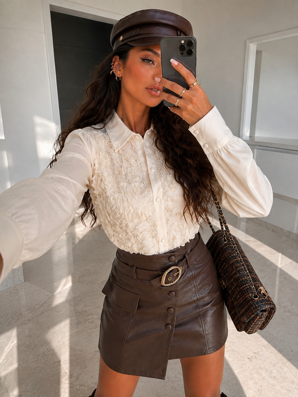 Camicia Roselline 3D Avorio