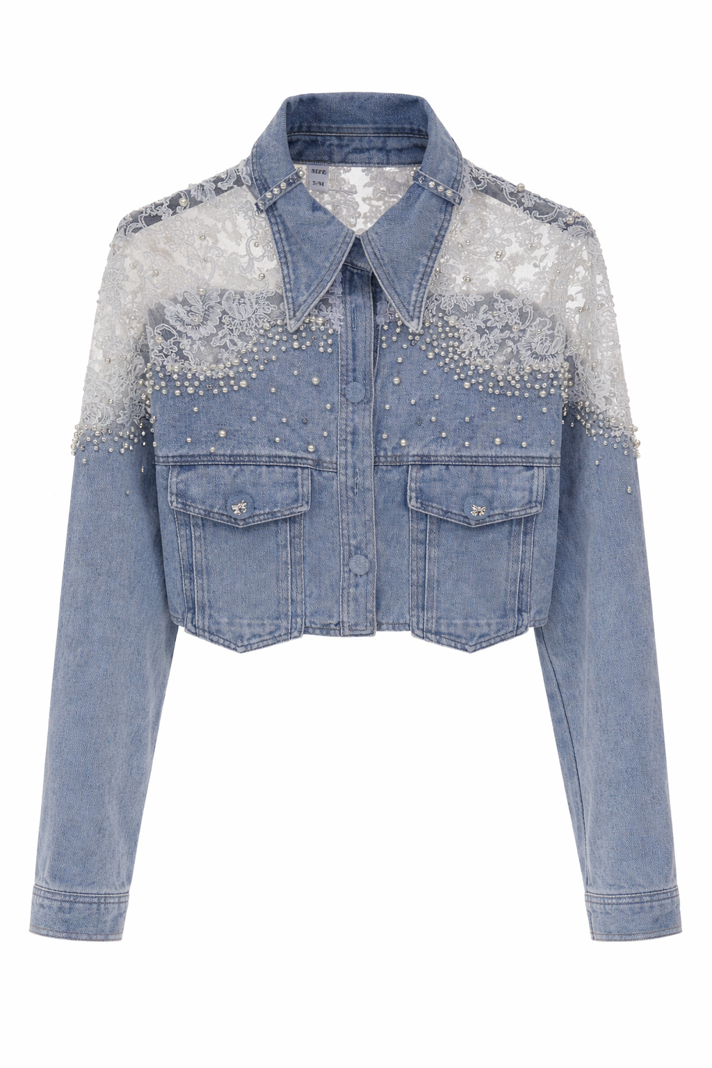 Giacca Denim Pearl Lace Cropped