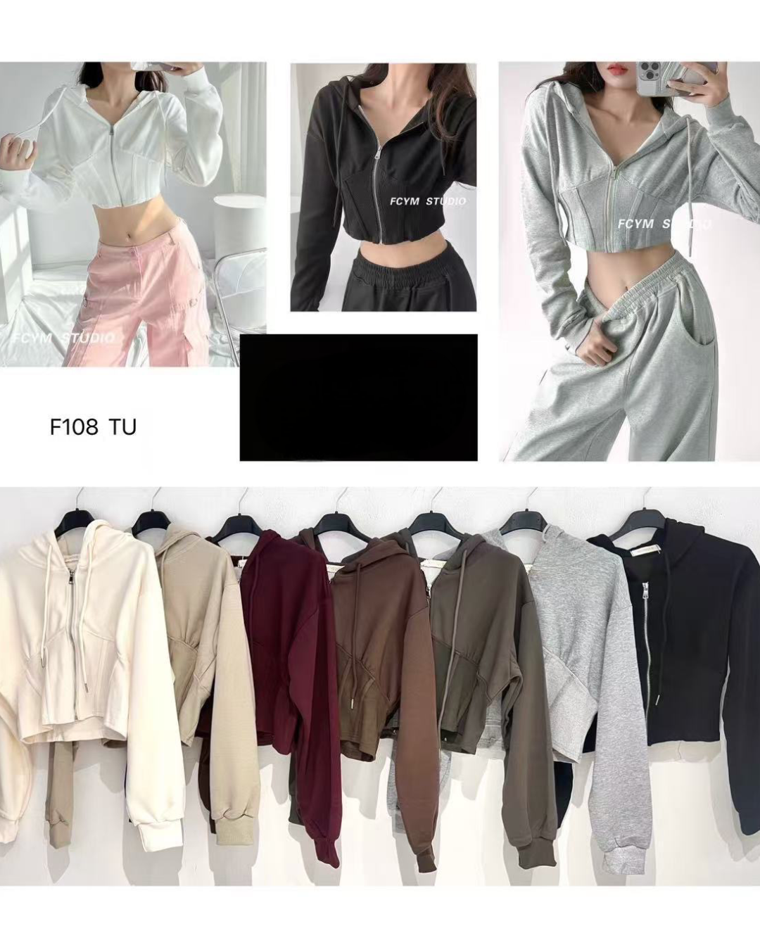 Felpa Cropped con zip e cappuccio - R.a. Boutique