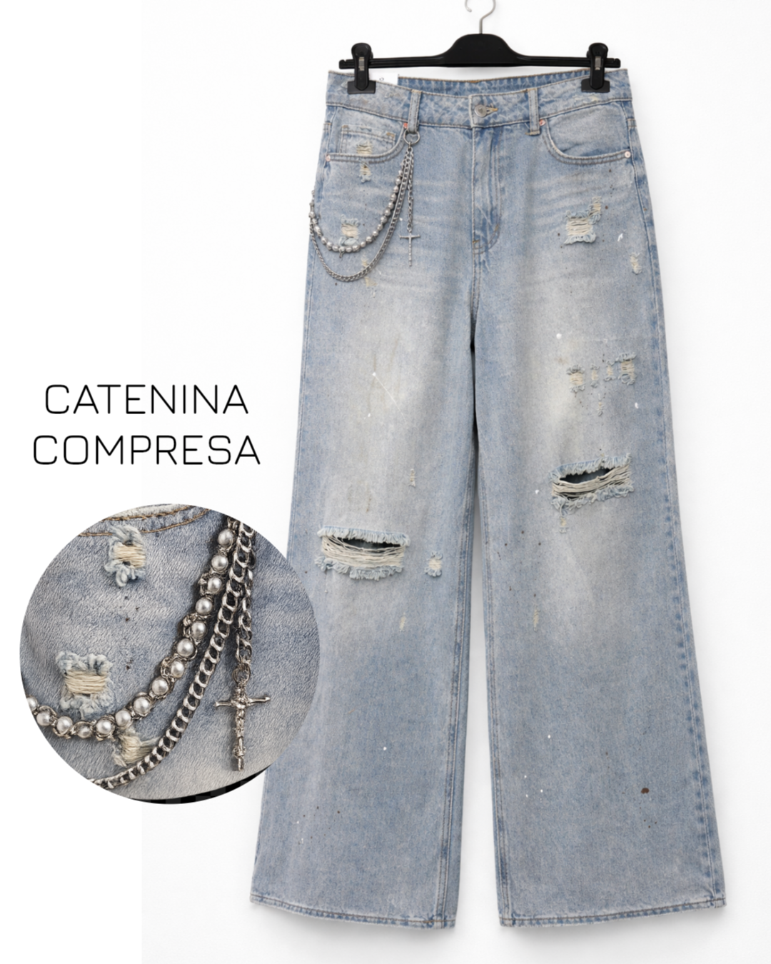 Jeans con catenina micropittura - R.a. Boutique