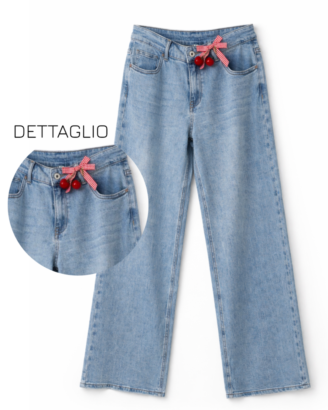 Jeans Wide Leg Cherry Detail - R.a. Boutique