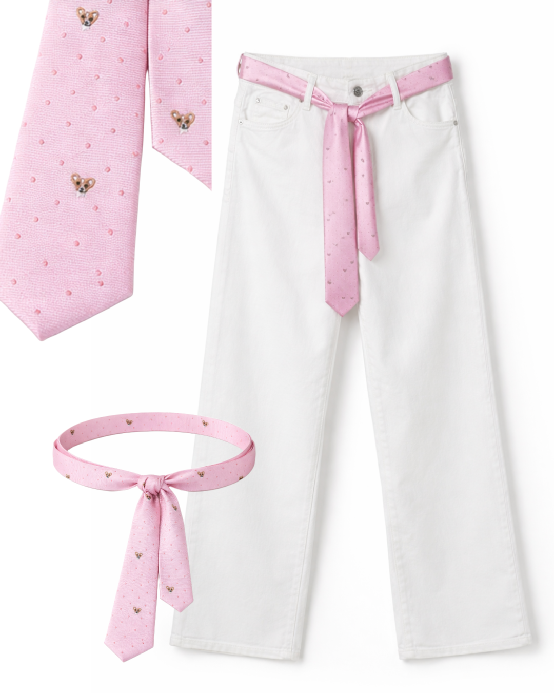 Jeans Wide Leg White con Cintura Dog Pink - R.a. Boutique