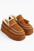 Mocassino Invernale con Zeppa ricamato choco - R.a. Boutique