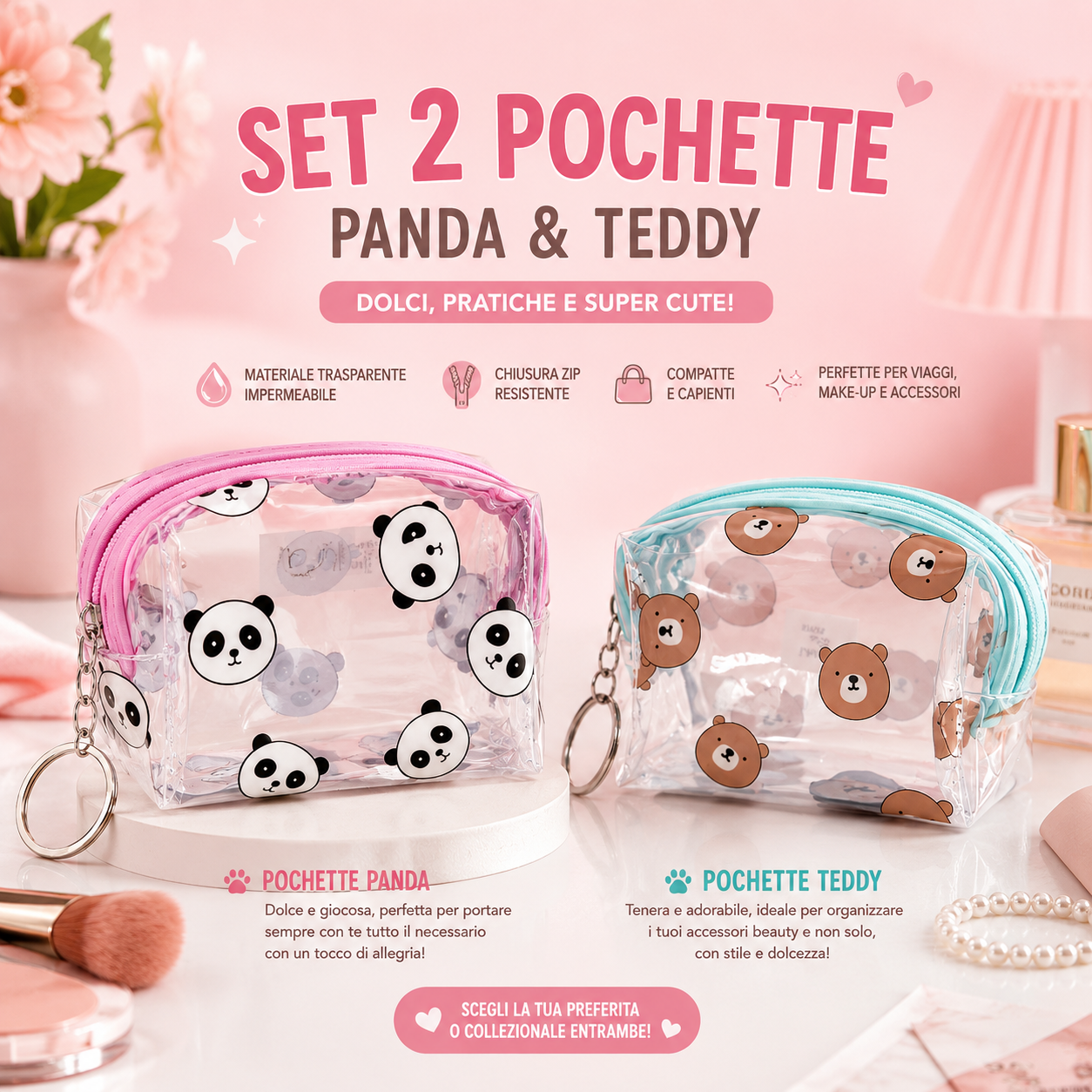 Pochette Trasparente Cute Collection – Panda & Teddy - R.a. Boutique