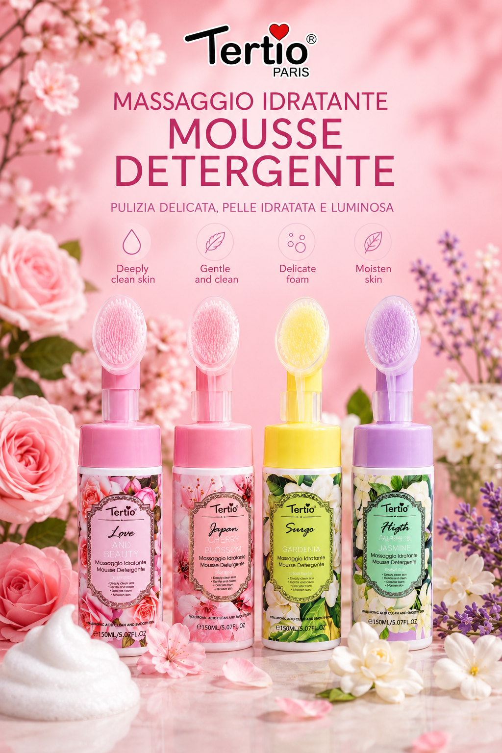 Japan Cherry Blossom – Mousse Detergente Idratante con Spazzola Soft Touch - R.a. Boutique