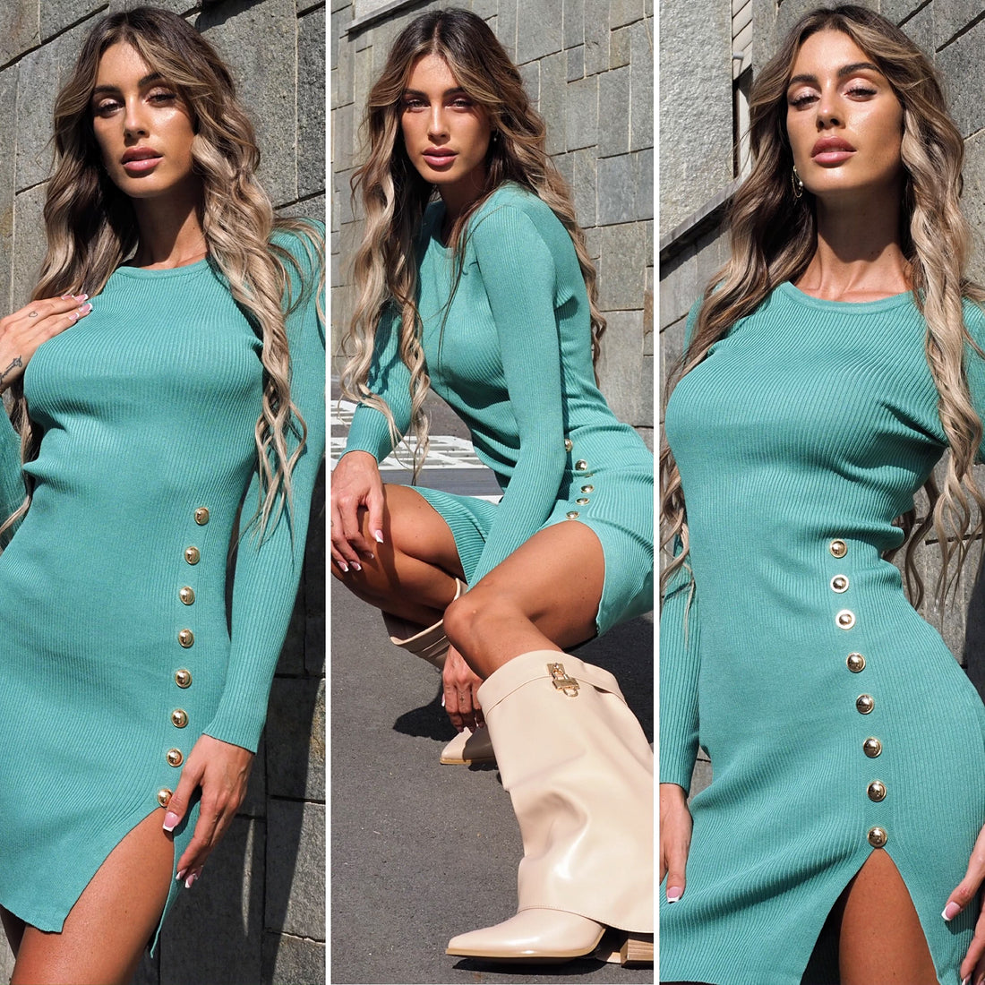 Abito tiffany con bottoncini oro - R.a. Boutique 