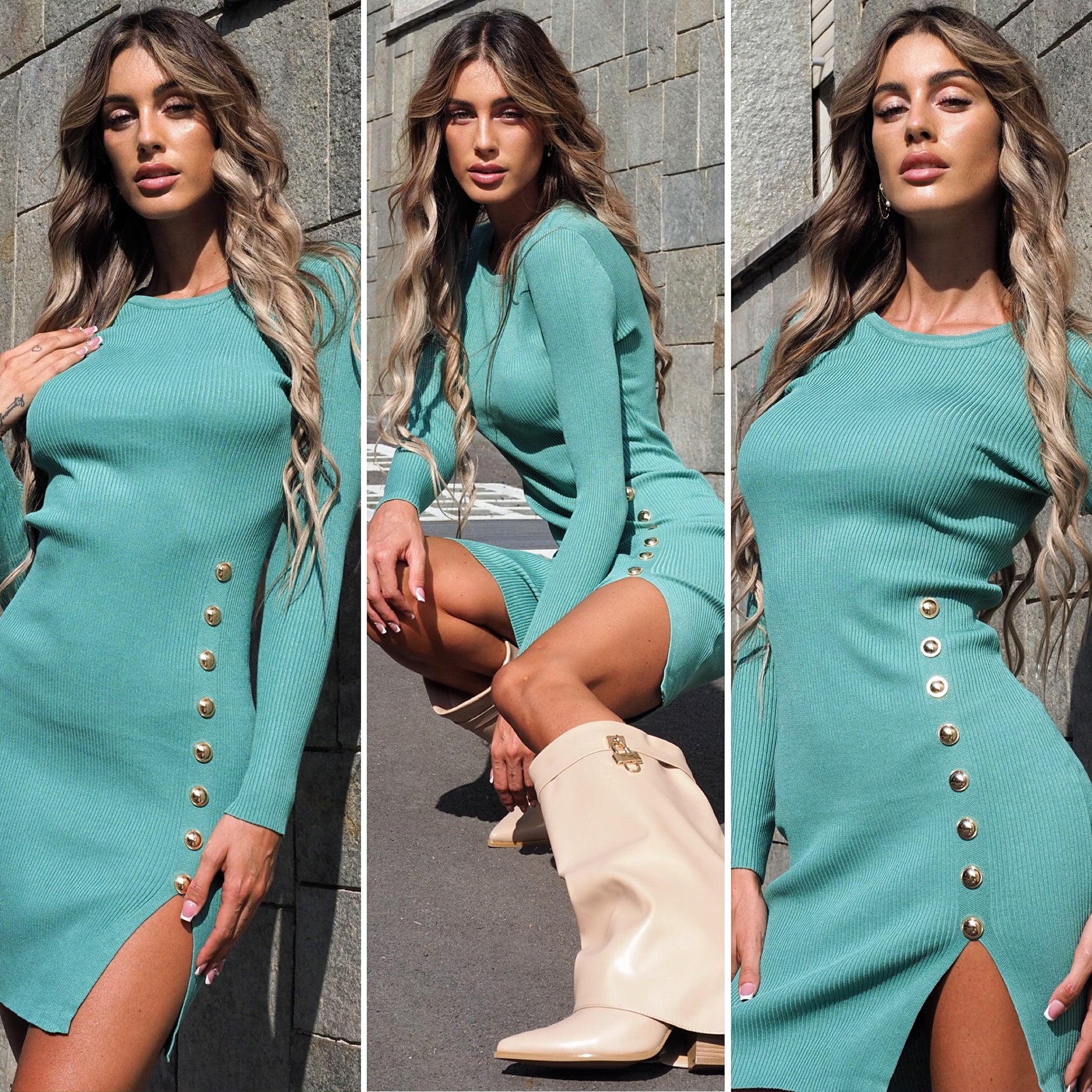 Abito tiffany con bottoncini oro - R.a. Boutique 