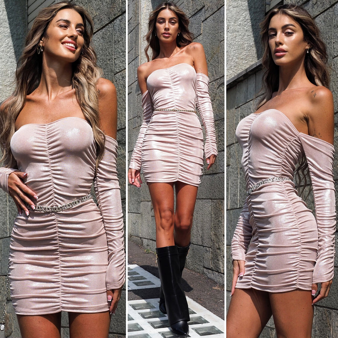 Abito a fascia rosa con arricciatura - R.a. Boutique 