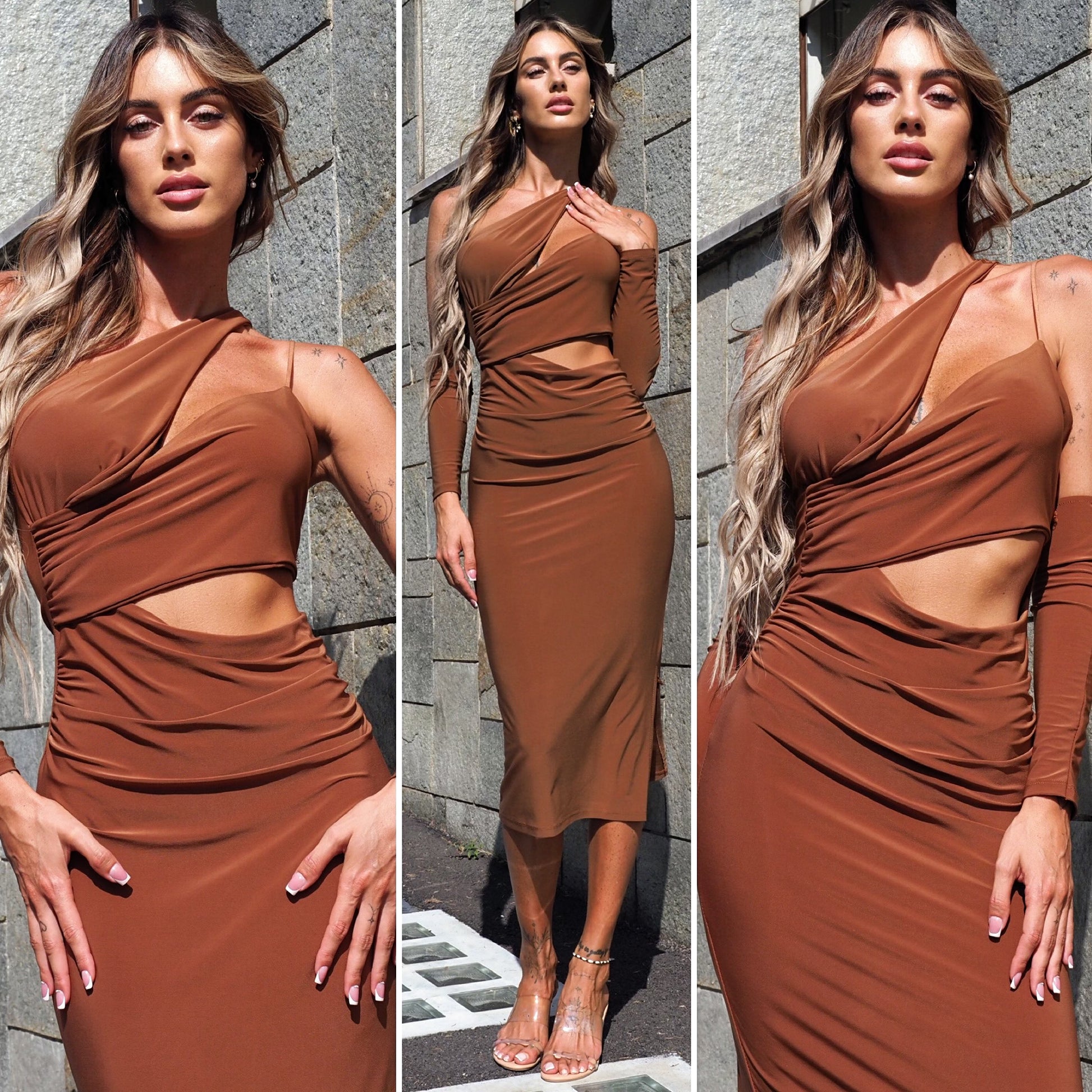 Abito con incroci e manicotti choco - R.a. Boutique 