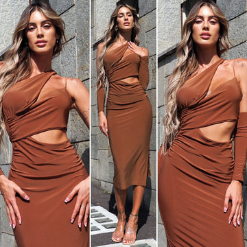 Abito con incroci e manicotti choco - R.a. Boutique 