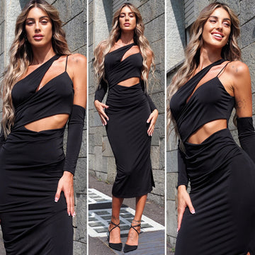 Abito con incroci e manicotti nero - R.a. Boutique 