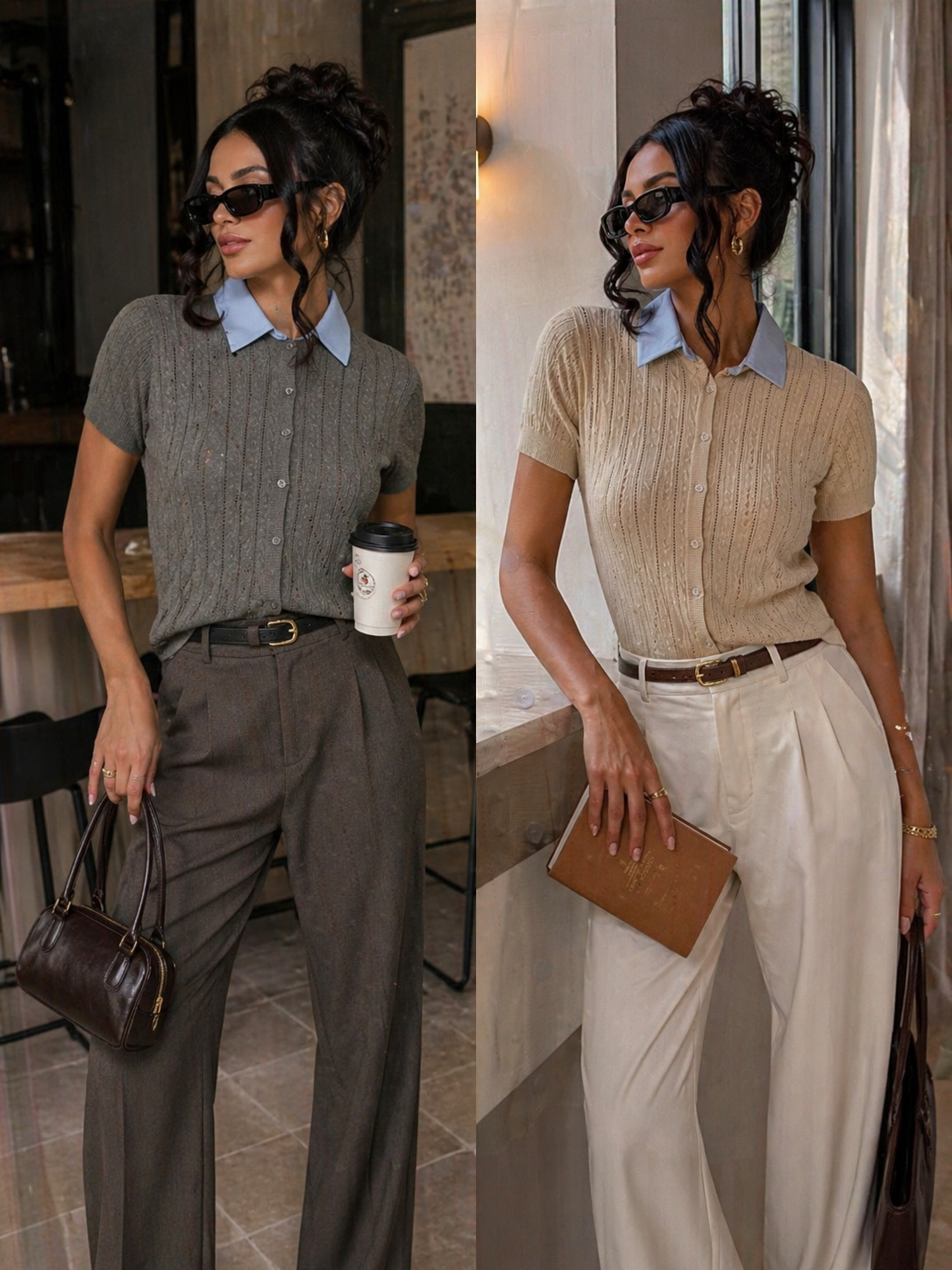 Maglioncino college con bottoncini e collo a contrasto - R.a. Boutique