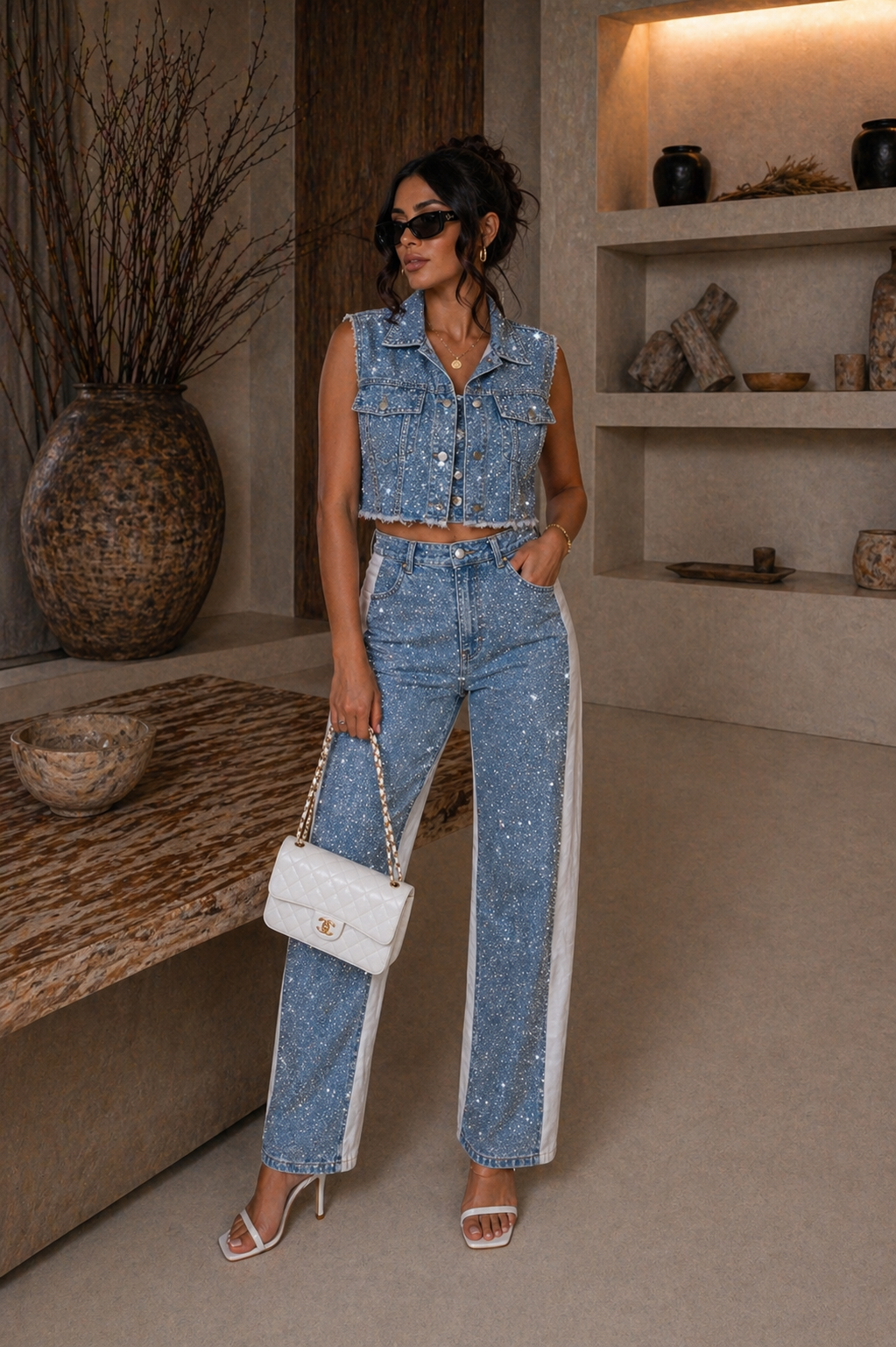 Completo denim con brillantini - R.a. Boutique