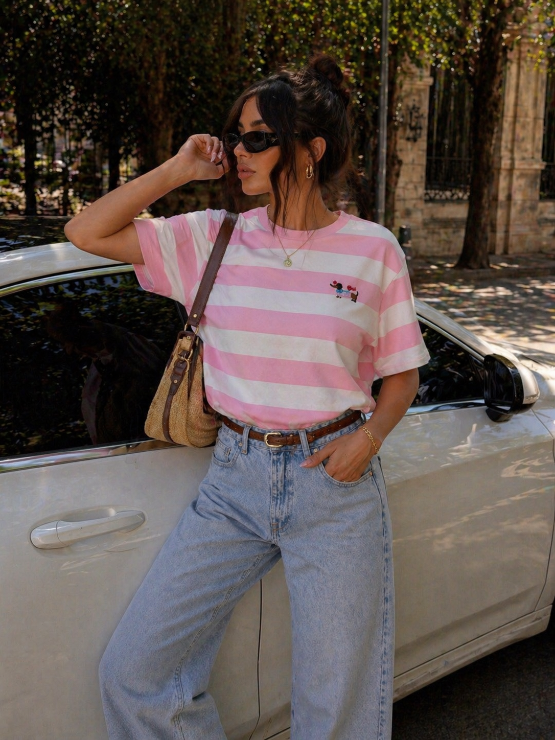 T-Shirt a righe con bassotto - R.a. Boutique
