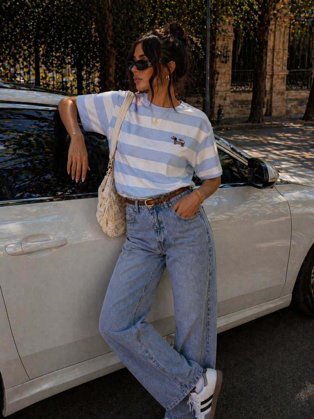 T-Shirt a righe con bassotto - R.a. Boutique