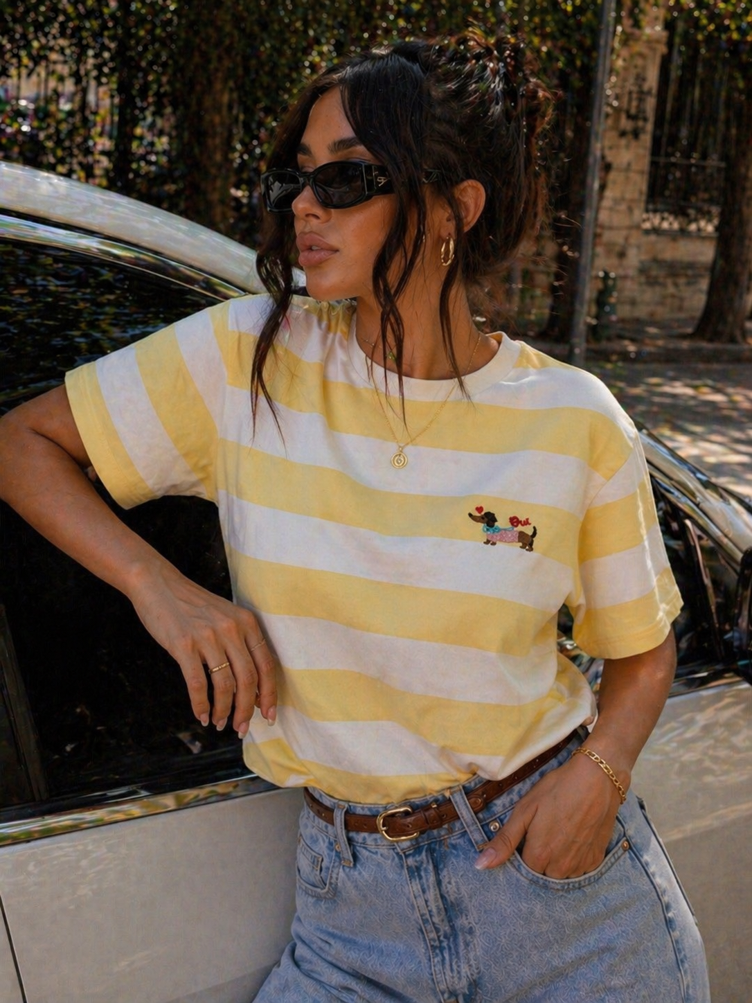 T-Shirt a righe con bassotto - R.a. Boutique