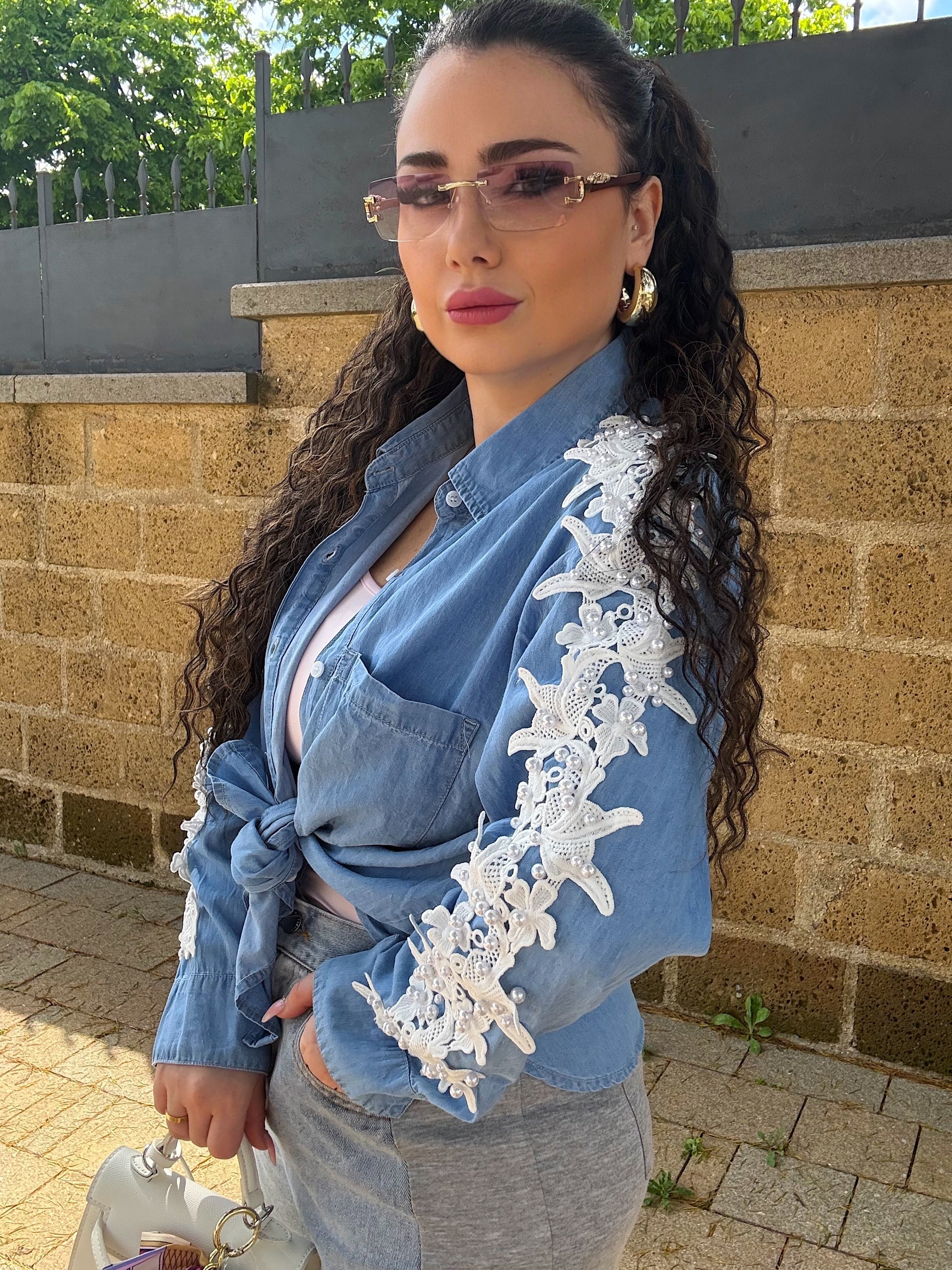 Camicia in denim con perle - R.a. Boutique