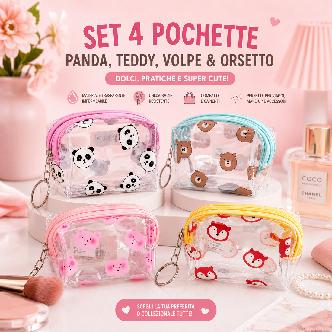 Pochette Trasparente Cute Collection – Panda & Teddy - R.a. Boutique