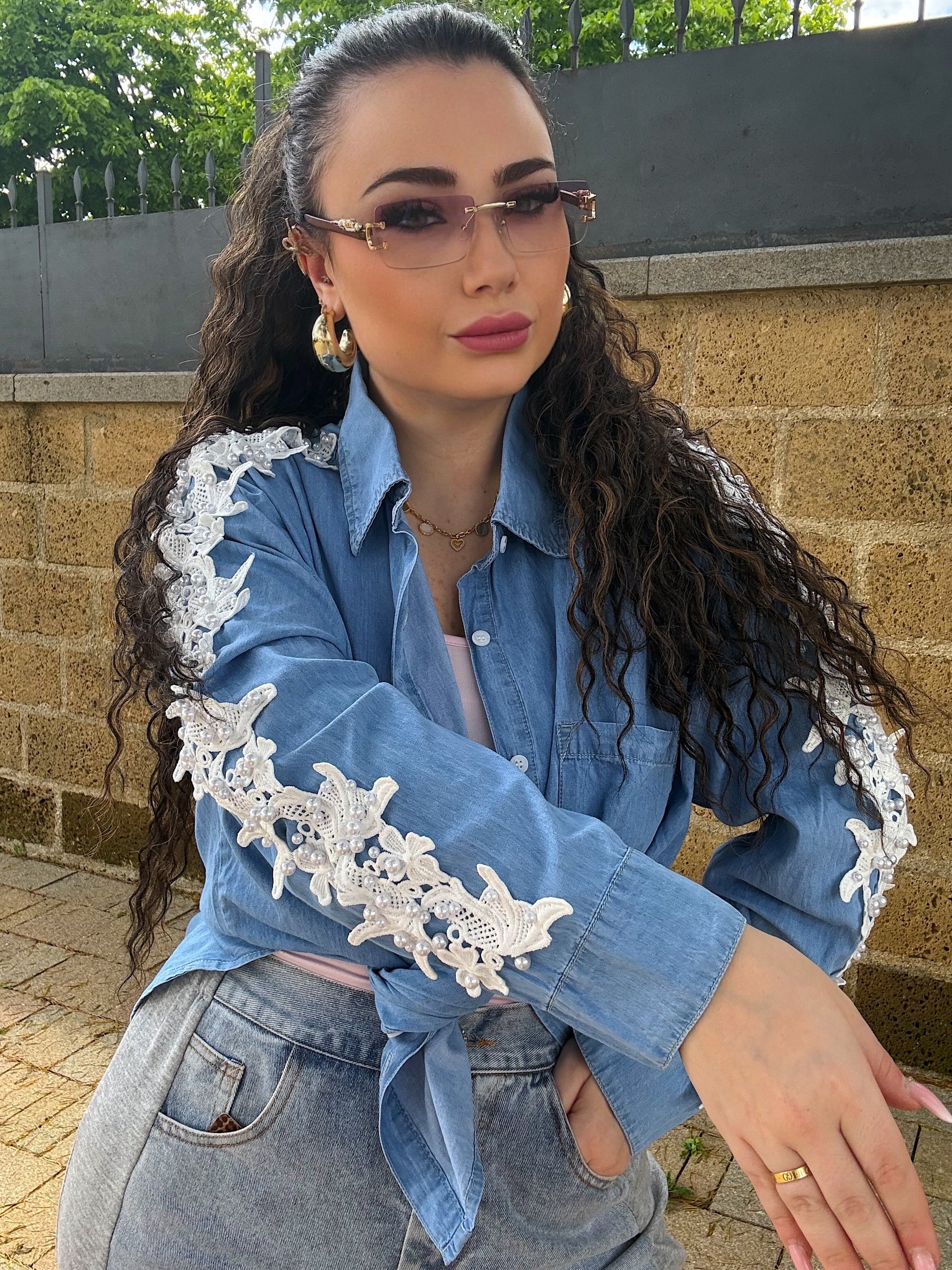 Camicia in denim con perle - R.a. Boutique