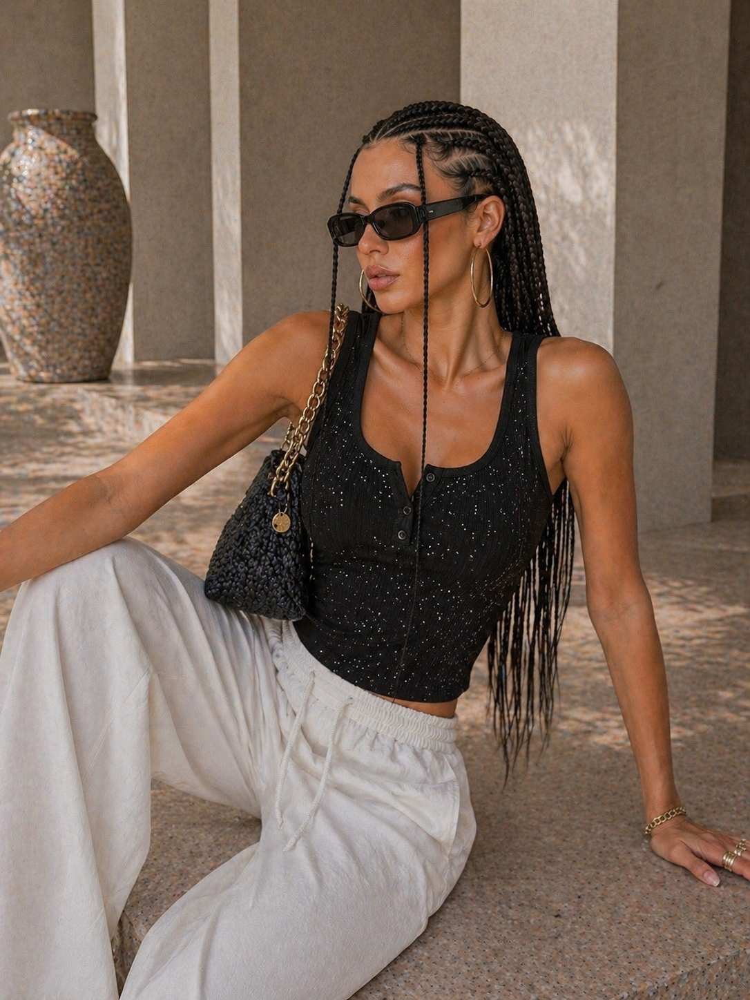 Canotta basic con brillantini - R.a. Boutique
