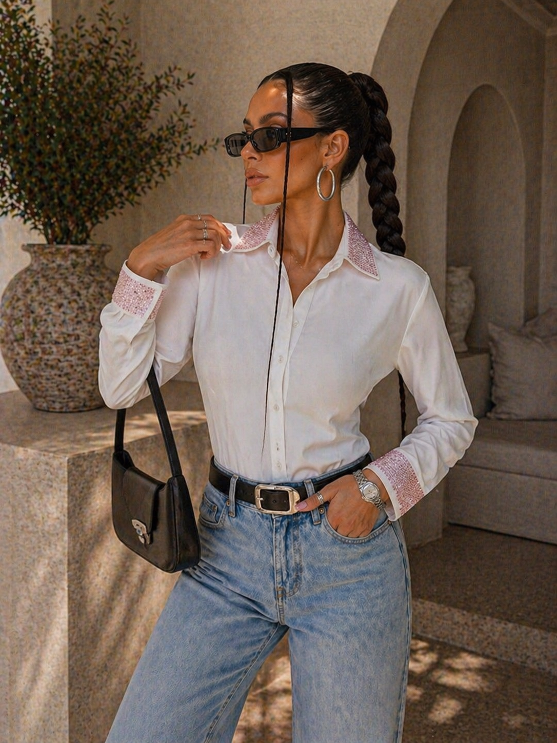 Camicia con brillantini su polso e maniche - R.a. Boutique