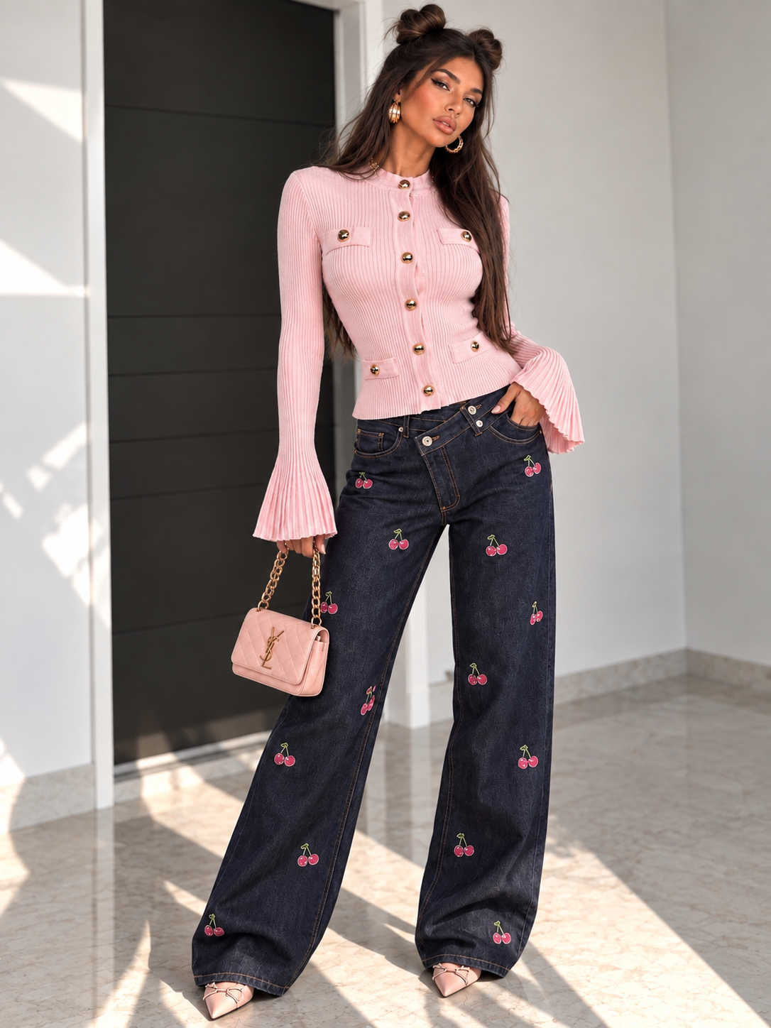 Cardigan Gold Button manica ampia