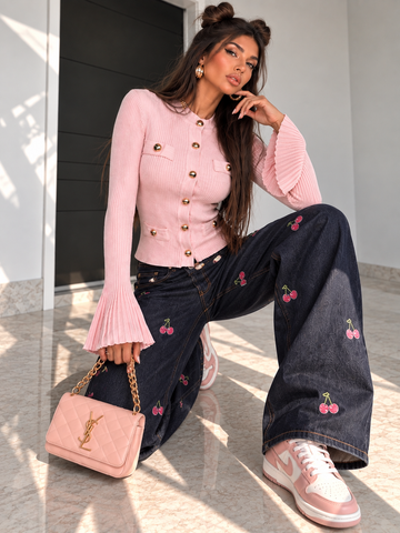 Cardigan Gold Button manica ampia