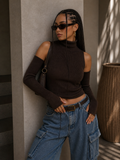 Top a Collo Alto con Manicotti Coordinati - R.a. Boutique