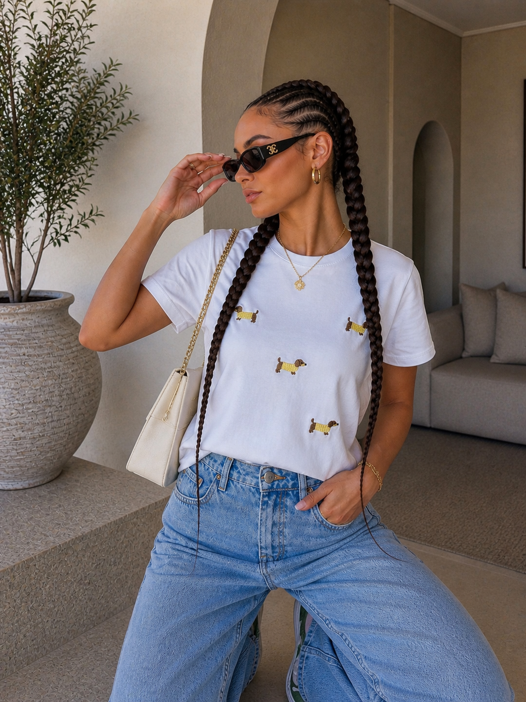 T-shirt Doggy Chic Ricamo Mini - R.a. Boutique