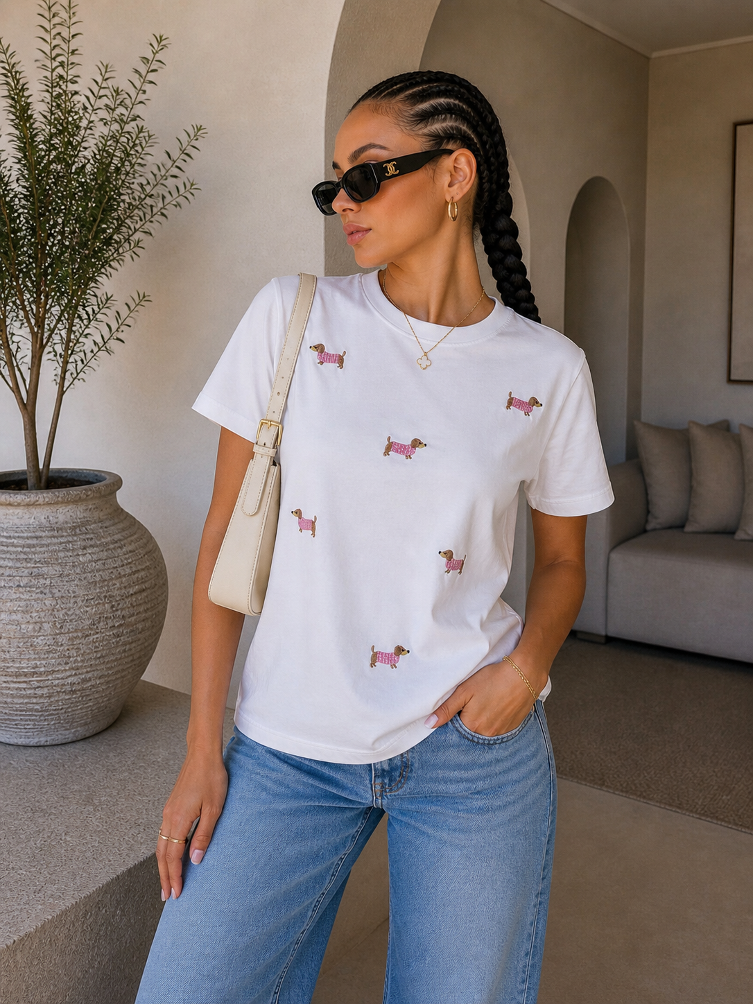 T-shirt Doggy Chic Ricamo Mini - R.a. Boutique